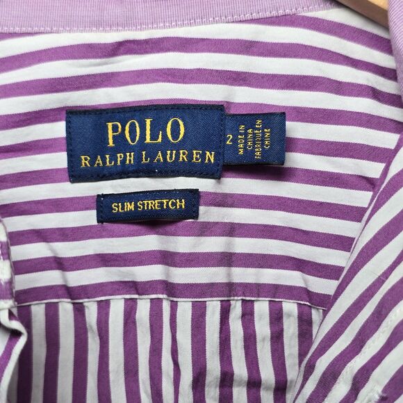 Polo Ralph Lauren Women’s 2 Slim Stretch Purple White Striped Button-Up Shirt - Picture 3 of 8